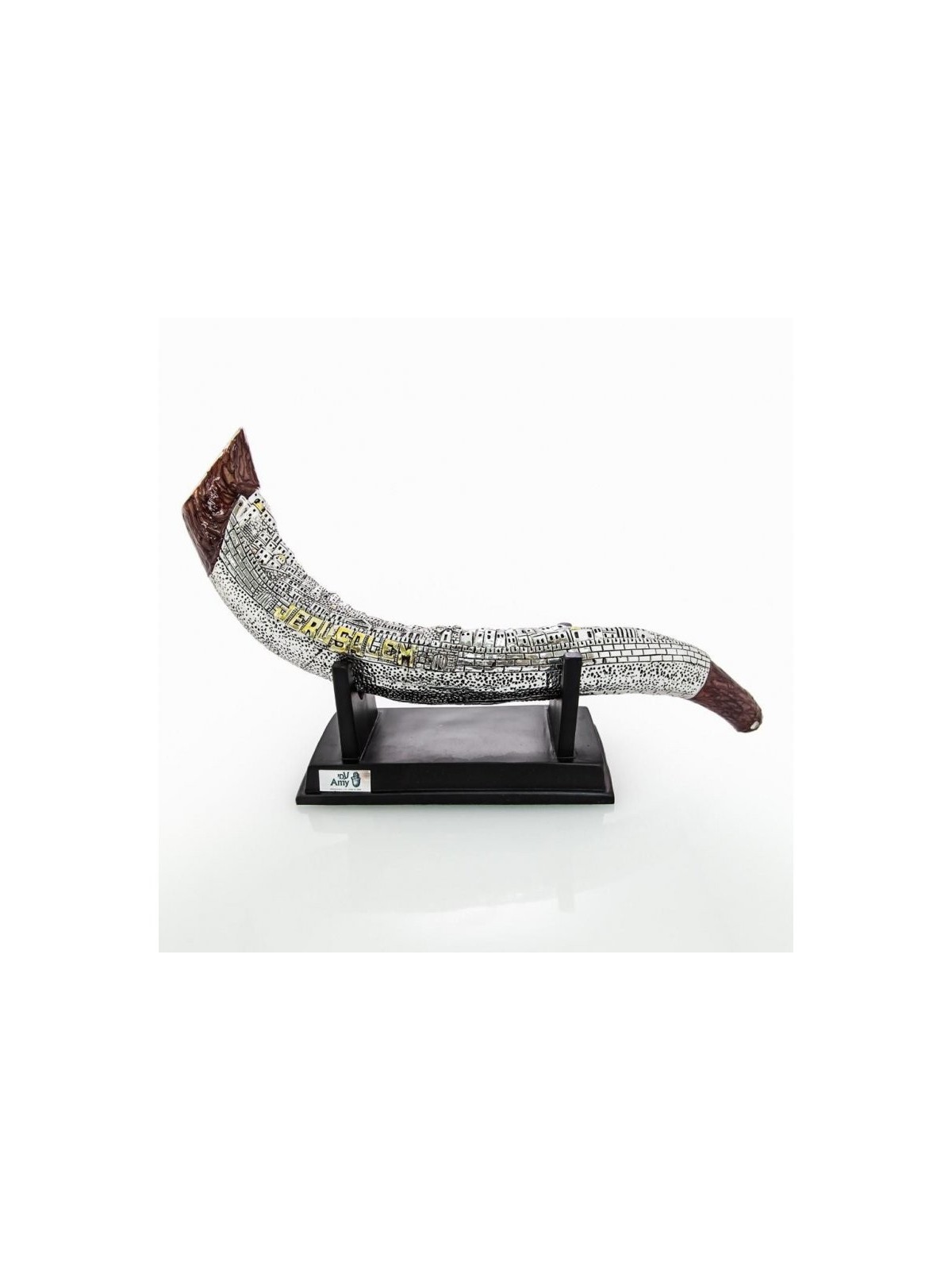 Shofar yéménite décoratif plaqué argent et or sur St... | Figurines