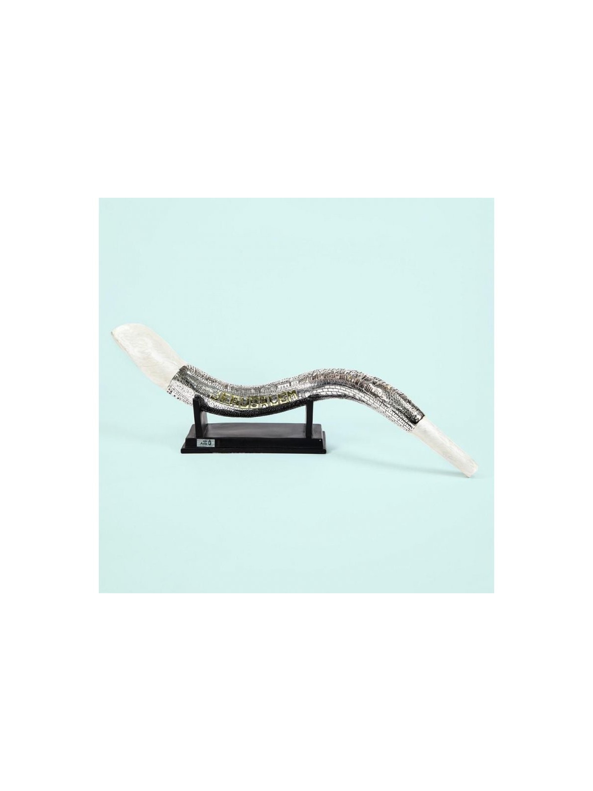 Shofar yéménite décoratif plaqué argent et or sur St... | Figurines