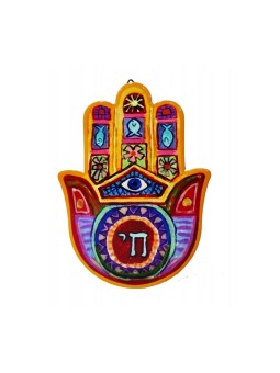 Plaque Hamsa colorée avec motif Chai Eye Fish... | Décorations de table