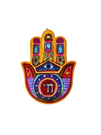 Plaque Hamsa colorée avec motif Chai Eye Fish... | Décorations de table
