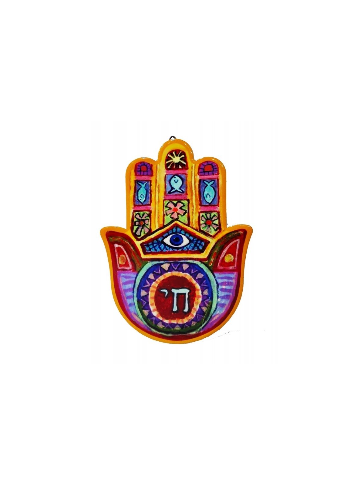 לוח חמסה צבעוני עם מוטיב דג חי עין... | קישוטי שולחן