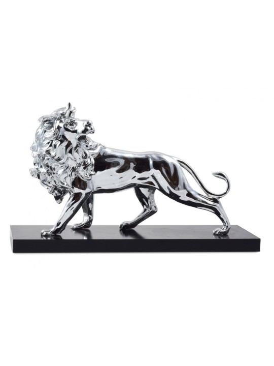 Puissante figurine de lion de Juda sur base en bois plaqué argent | Figurines