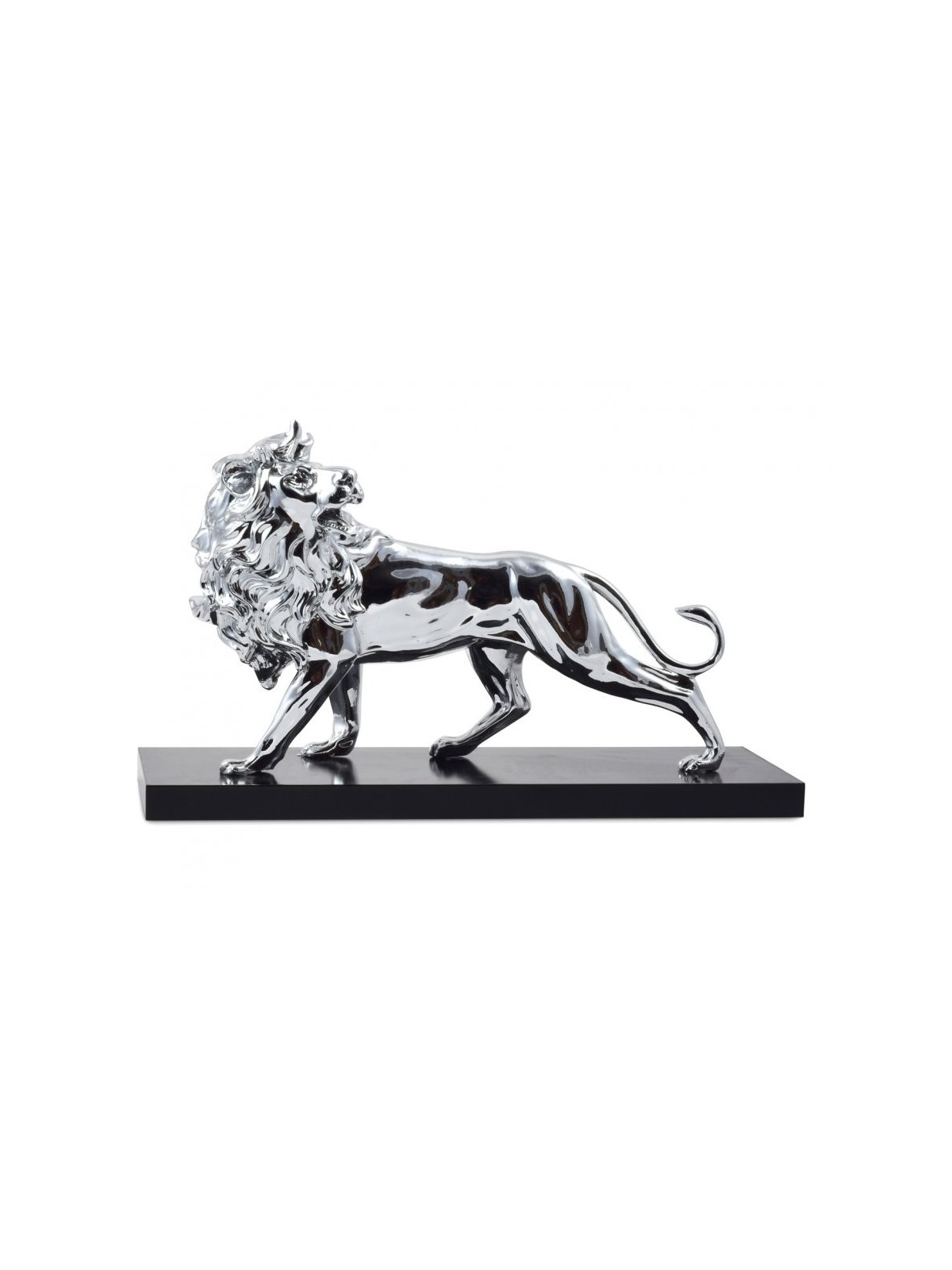 Puissante figurine de lion de Juda sur base en bois plaqué argent | Figurines