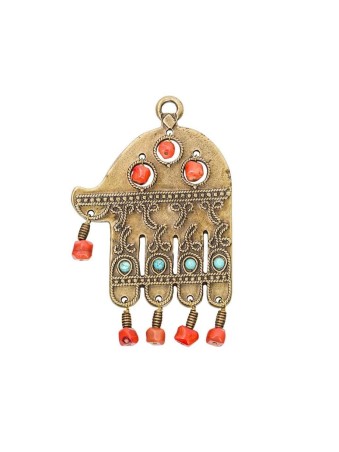 Ancient Brass Wall Good Luck Hamsa with Colored Beads... | Metal Hamsa