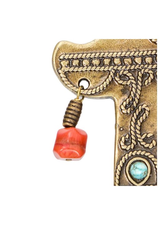 Mur en laiton antique Bonne chance Hamsa avec perles colorées... | Hamsa en métal