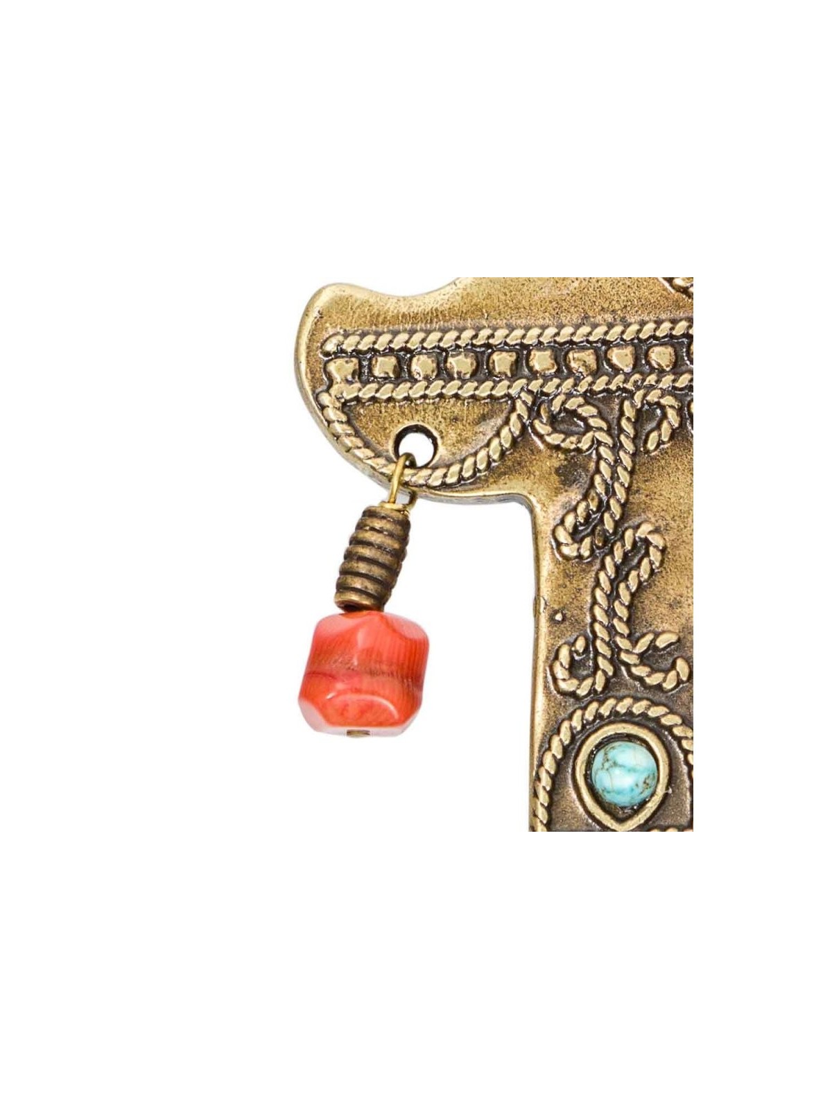 Mur en laiton antique Bonne chance Hamsa avec perles colorées... | Hamsa en métal