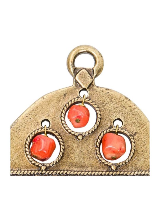 Mur en laiton antique Bonne chance Hamsa avec perles colorées... | Hamsa en métal