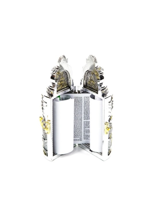 Plaqué argent avec des accents d'or Cylindre Torah Case avec... | Figurines