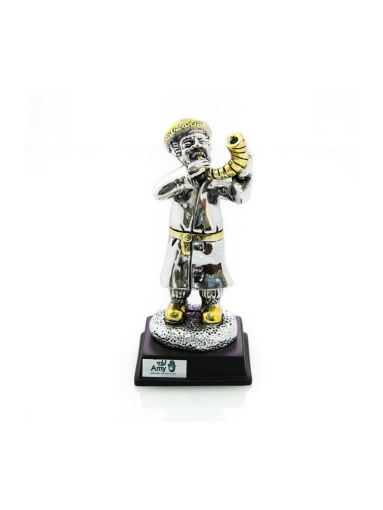 Figurine plaquée argent avec accents dorés sur base en bois H... | Figurines