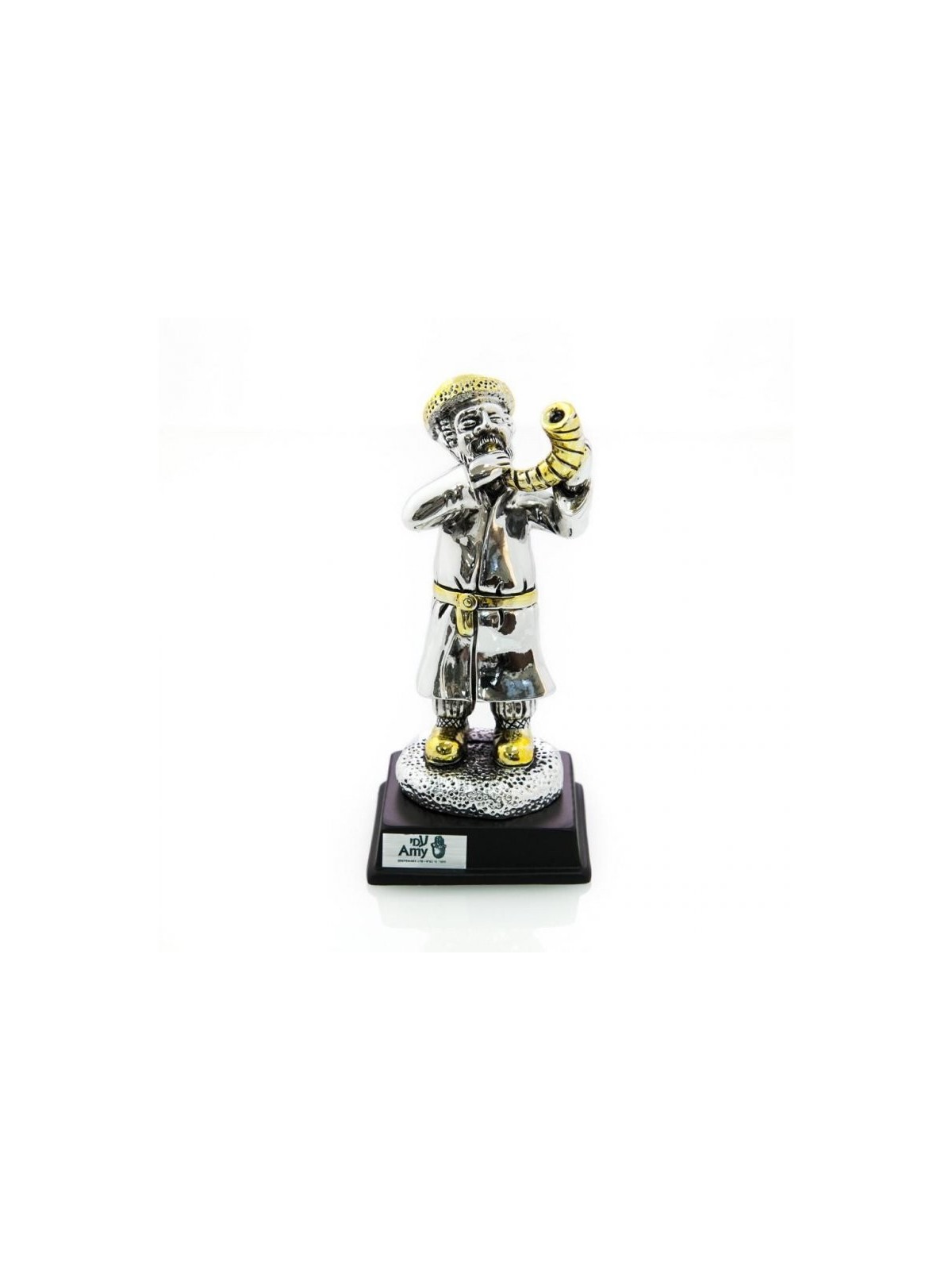 Figurine plaquée argent avec accents dorés sur base en bois H... | Figurines