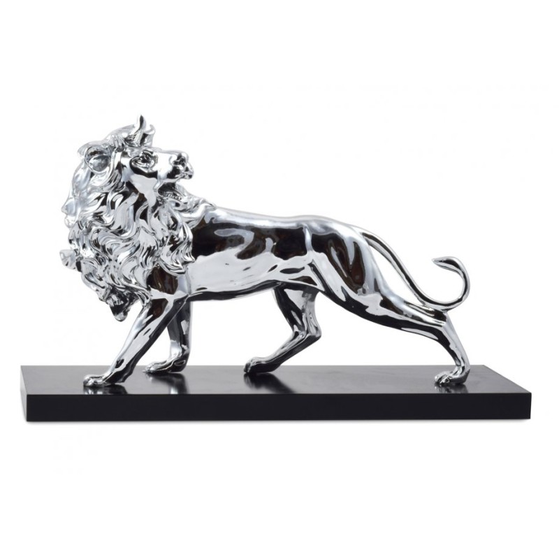Powerful Lion of Judah Figurine on Wood Base Silver Plated | Figurines