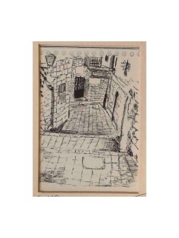 YehuditsArt Sketch Print of Narrow Alleyw... | Jewish Gift from Israel