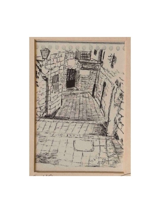 YehuditsArt Croquis imprimé d’une ruelle étroite... | Cadeau juif d'Israël