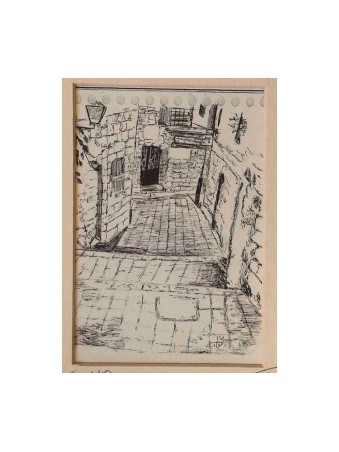 YehuditsArt Croquis imprimé d’une ruelle étroite... | Cadeau juif d'Israël