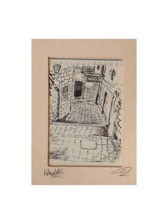 YehuditsArt Croquis imprimé d’une ruelle étroite... | Cadeau juif d'Israël