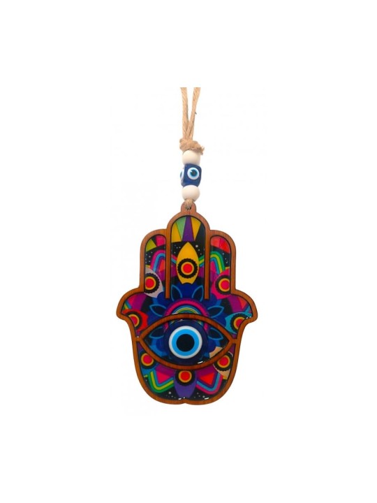 Tenture murale Hamsa en bois avec protection contre le mal... | Tentures murales