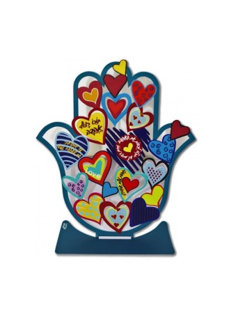Dorit Judaica Sculpture Hamsa sur pied avec cœurs et... | Hamsa en métal