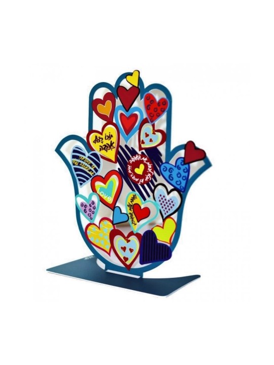 Dorit Judaica Sculpture Hamsa sur pied avec cœurs et... | Hamsa en métal