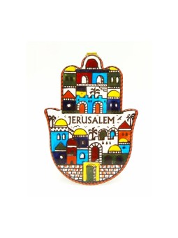 Plaque Hamsa murale en céramique avec des images colorées... | Décorations de table