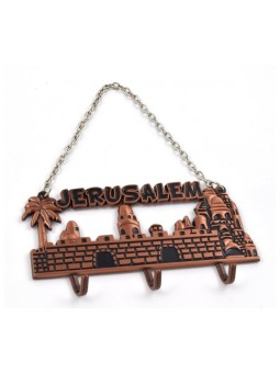 Porte-clés mural avec chaîne Jérusalem Paysage Couleur Cuivre | Horloges