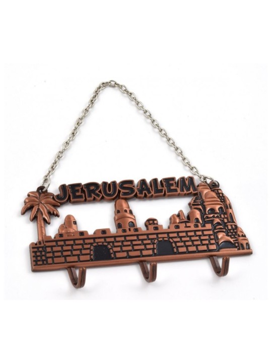 Porte-clés mural avec chaîne Jérusalem Paysage Couleur Cuivre | Horloges