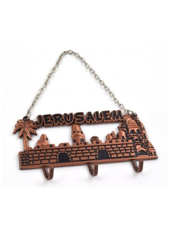 Porte-clés mural avec chaîne Jérusalem Paysage Couleur Cuivre | Horloges