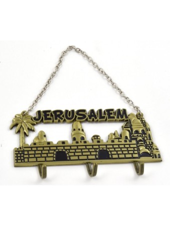 Wall Key Hanger with Chain Jerusalem Landscape Gold and Black | Clocks