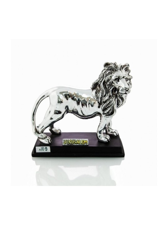 Lion de Juda plaqué argent avec accents dorés sur support en bois... | Figurines