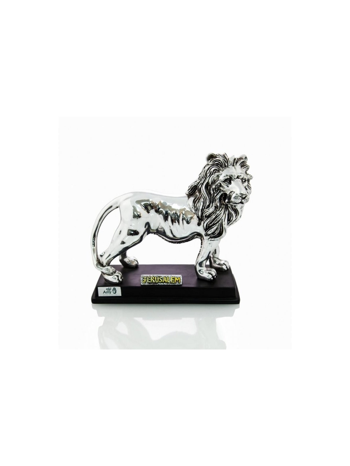 Lion de Juda plaqué argent avec accents dorés sur support en bois... | Figurines