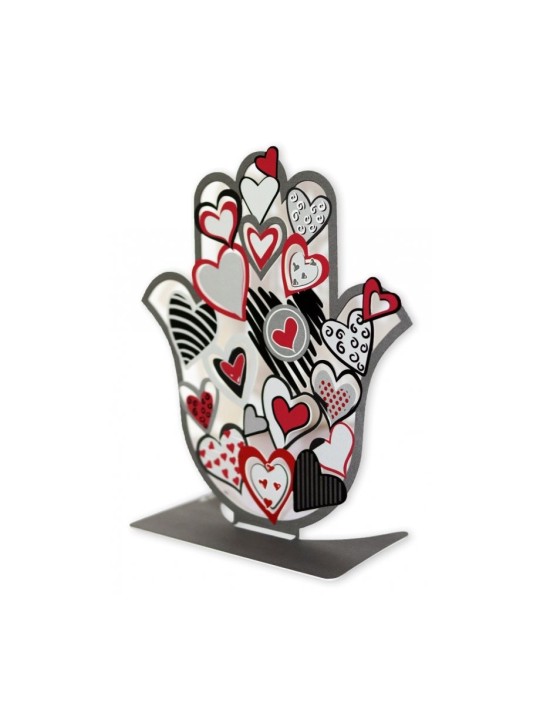 Dorit Judaica Sculpture Hamsa sur pied Rouge Blanc... | Hamsa en métal