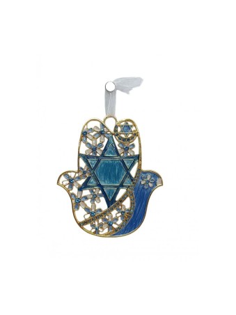 Étoile de David et fleurs brillantes à suspendre au mur Hamsa... | Hamsa en métal
