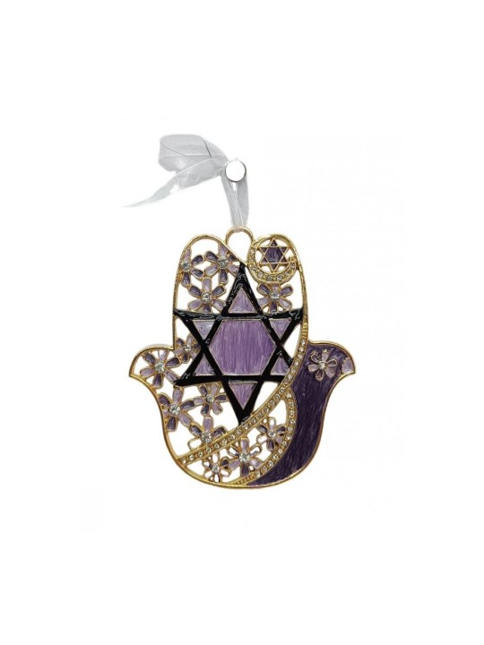Étoile de David et fleurs brillantes à suspendre au mur Hamsa... | Hamsa en métal
