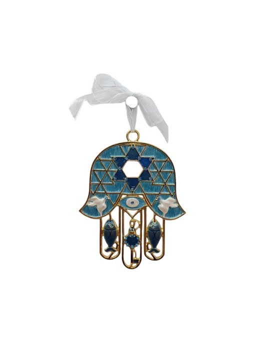 Brillant Hamsa Tenture murale Poisson Clé Colombe Étoile de Dav... | Hamsa en métal