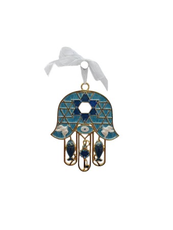 Gleaming Hamsa Wall Hanging Fish Key Dove Star of Dav... | Metal Hamsa