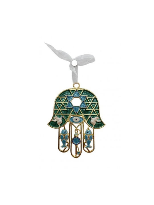 Brillant Hamsa Tenture murale Poisson Clé Colombe Étoile de Dav... | Hamsa en métal