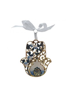 Grenades et feuilles suspendues murales Hamsa brillantes %... | Hamsa en métal