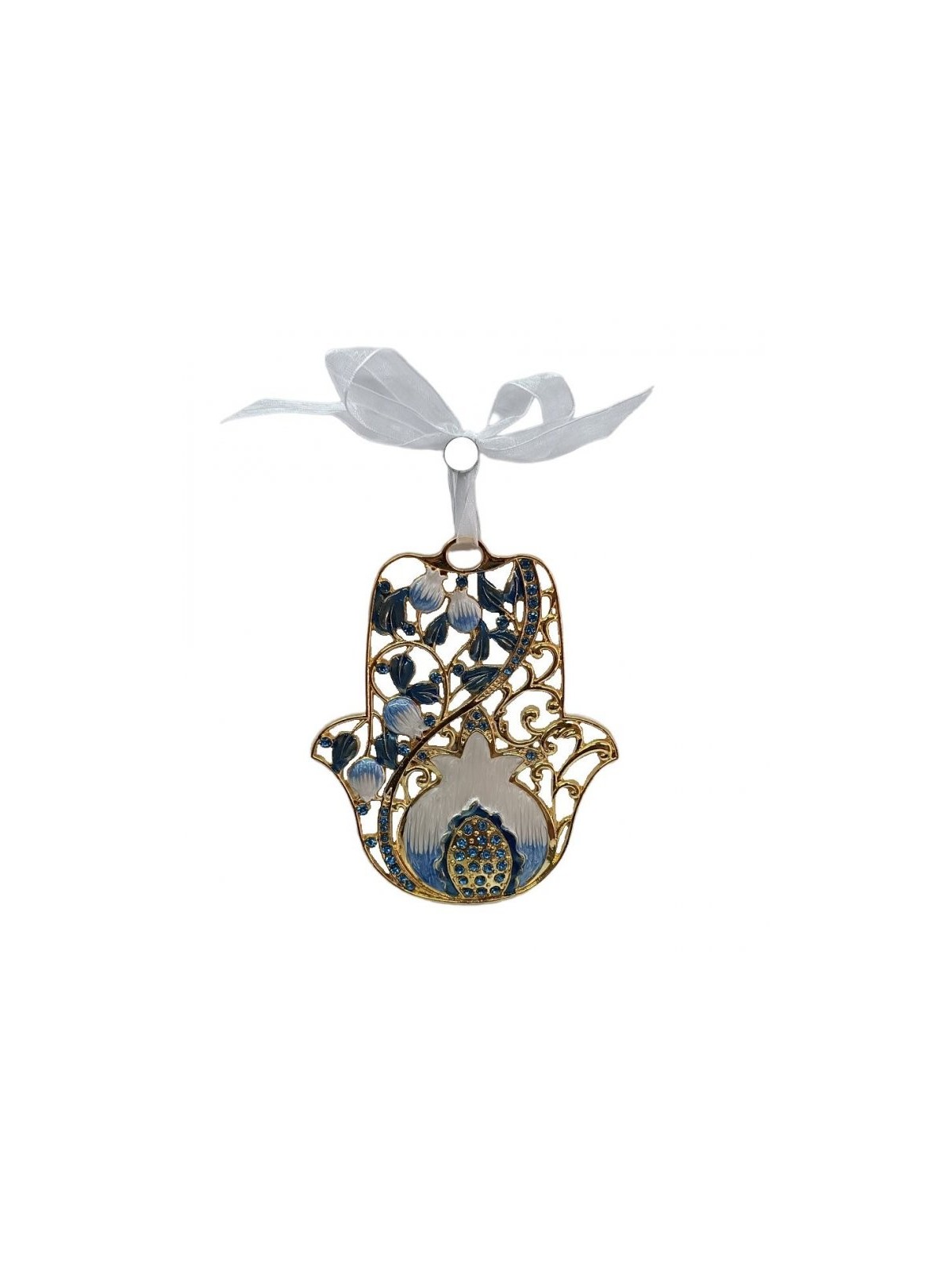 Gleaming Hamsa Wall Hanging Pomegranates and Leaves %... | Metal Hamsa