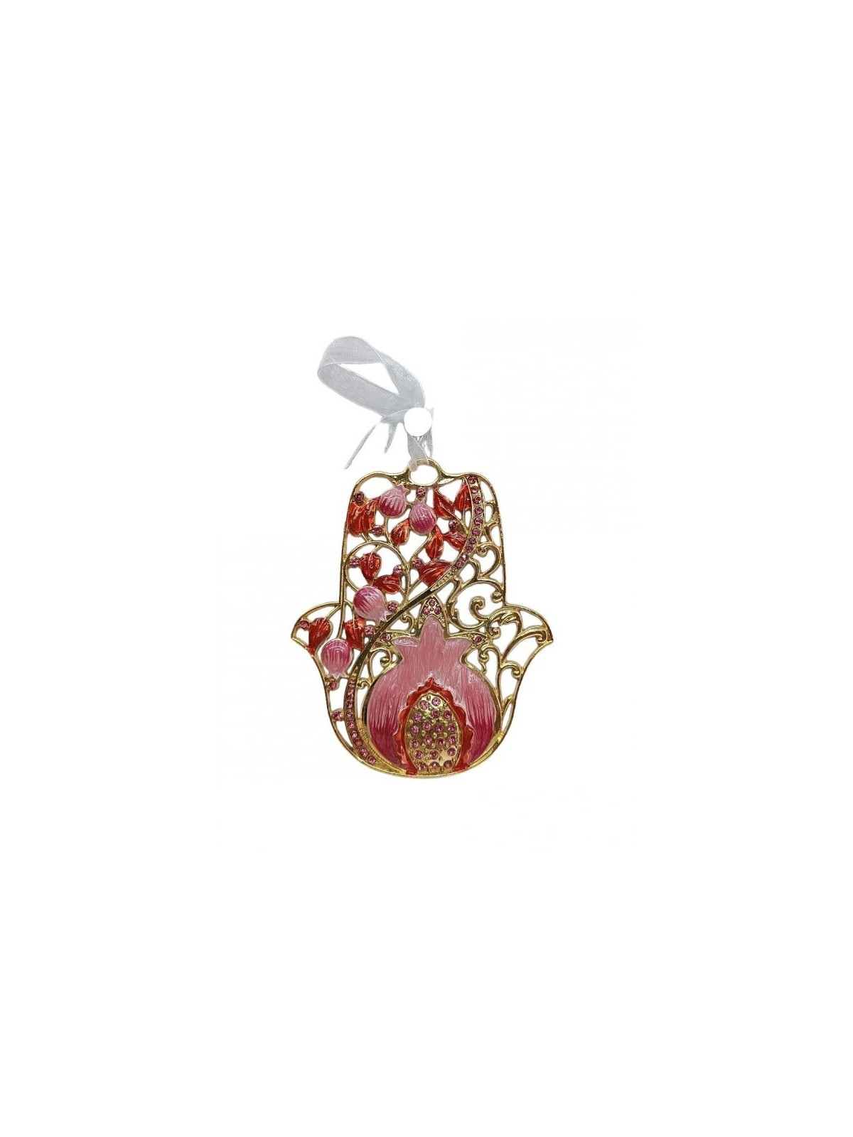 Grenades et feuilles suspendues murales Hamsa brillantes %... | Hamsa en métal