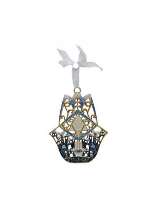 Décoration murale brillante Hamsa à suspendre Images de Jérusalem Étoile de... | Hamsa en métal