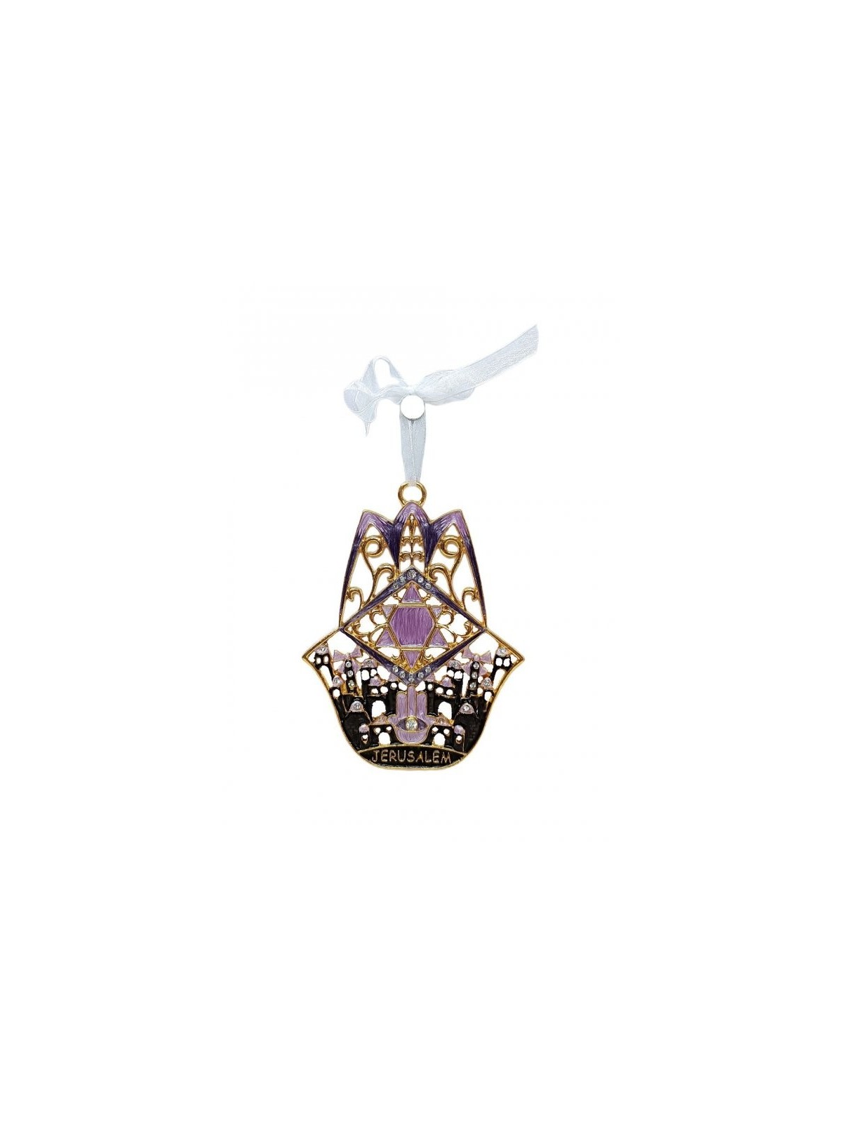 Décoration murale brillante Hamsa à suspendre Images de Jérusalem Étoile de... | Hamsa en métal