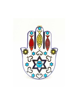 Hamsa mural en céramique avec motif Chai oriental | Décorations de table