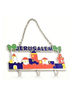 Porte-clés mural avec chaîne Paysage de Jérusalem coloré | Horloges