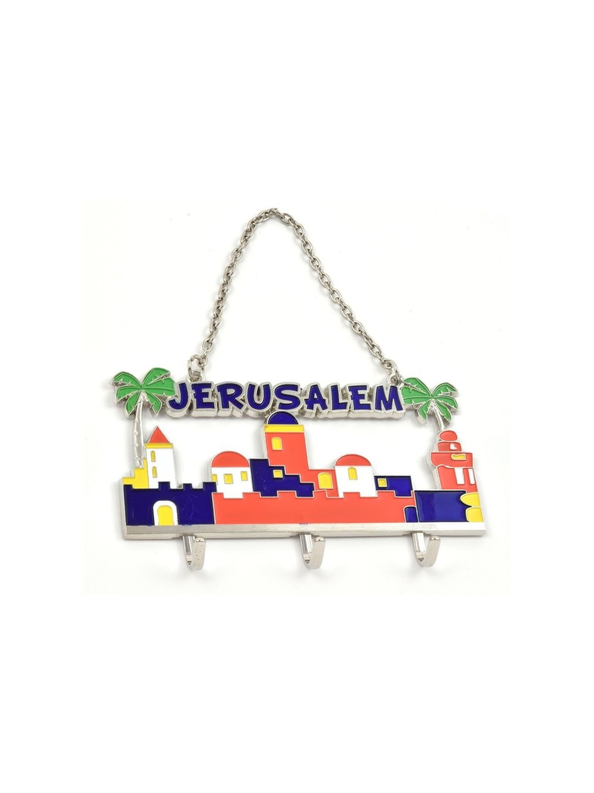 Porte-clés mural avec chaîne Paysage de Jérusalem coloré | Horloges