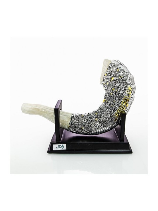 Réplique de corne de bélier sur support plaqué argent avec teinte dorée... | Figurines