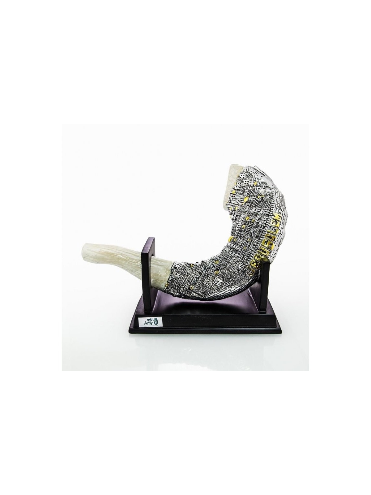 Réplique de corne de bélier sur support plaqué argent avec teinte dorée... | Figurines