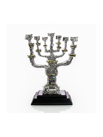 חנוכייה דקורטיבית 7 סניפים בציפוי כסף עם א... | צלמיות