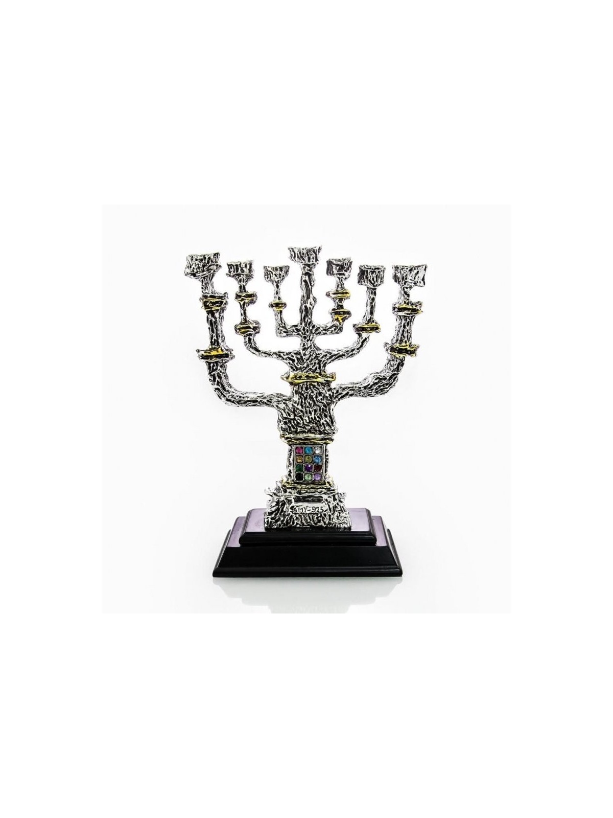 Menorah décorative à 7 branches plaquée argent avec accessoires dorés... | Figurines