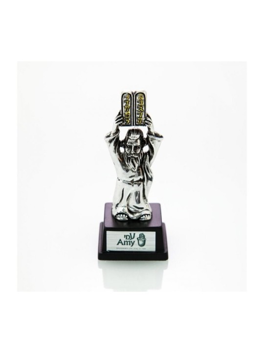 Small Figurine on Wood Base Moses and the Ten Commandments | Figurines