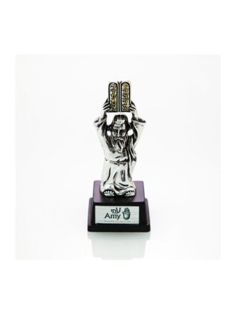 Small Figurine on Wood Base Moses and the Ten Commandments | Figurines