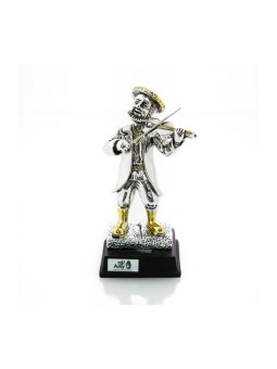 Figurine plaquée argent avec accents dorés sur base en bois C... | Figurines